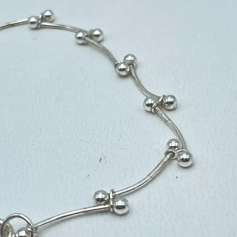 Contemporary Silver-Tone Classic Curved Dainty Bars Ball Link Lobster Bracelet